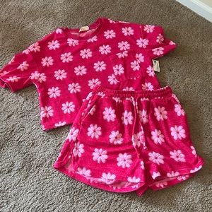Pink floral terry cloth matching set